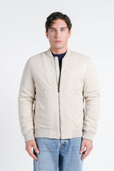 GIUBBOTTO BOMBER EFFETTO CAMOSCIO BEIGE CHIARO